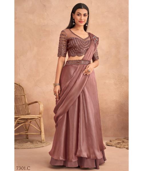 Fancy Partywear Embroidery Work Ready To Wear Saree With Unstitched Blouse