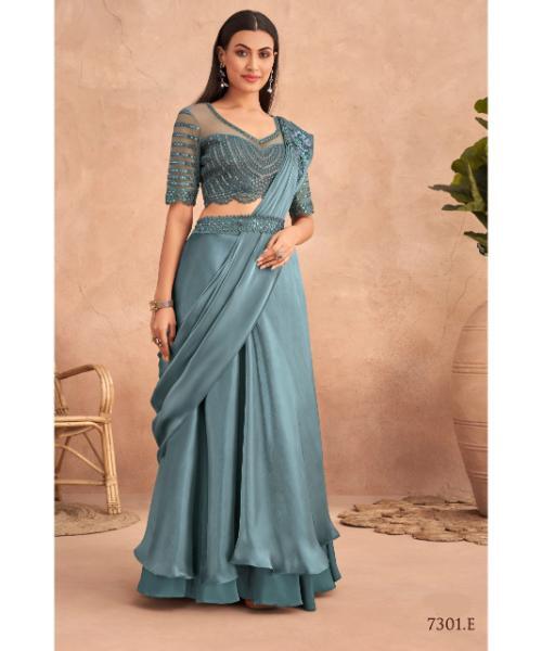 Fancy Partywear Embroidery Work Ready To Wear Saree With Unstitched Blouse