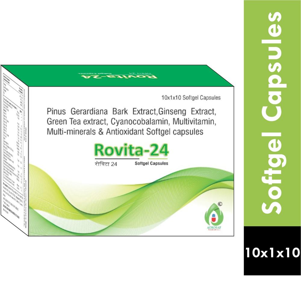 ROVITA-24 CAPSULE - Pinus Gerardiana Bark Extract 50 Mg Ginseng Extract 21.25 Mg Green Tea Extract 10 Mg Vitamins Vitamin C 40 Mg Vitamin B3 12 Mg Vitamin E Acetate 10 Mg 