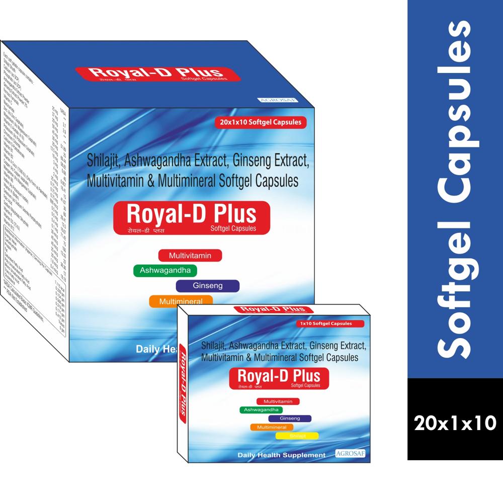 ROYAL D PLUS CAPSULE - Shilajit Shudh 25mg + Calcium (as Dcp) 37mg + Phosphate (as Dcp) 29mg + Ashwahandha Extract Powder 50mg + Ginseng Extract Powder 45mg + Ferrous Fumarate 30mg