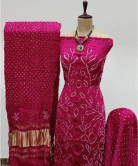 Heavy Modal Ghazi Silk Barik Bandhej work Bandhani Dress Material (Unstitched)