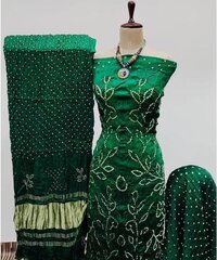 Heavy Modal Ghazi Silk Barik Bandhej work Bandhani Dress Material (Unstitched)