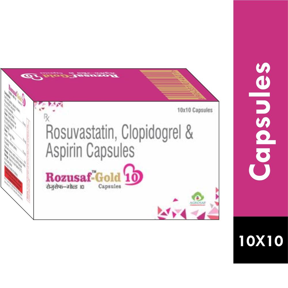 ROZUSAF GOLD 10 CAPSULE - Rosuvastatin Calcium Eq. To Rosuvastatin 10 Mg, Clopidogrel Bisulphate Eq. To Clopidogrel 75 Mg & Aspirin (as Ec Pellets) 75 Mg