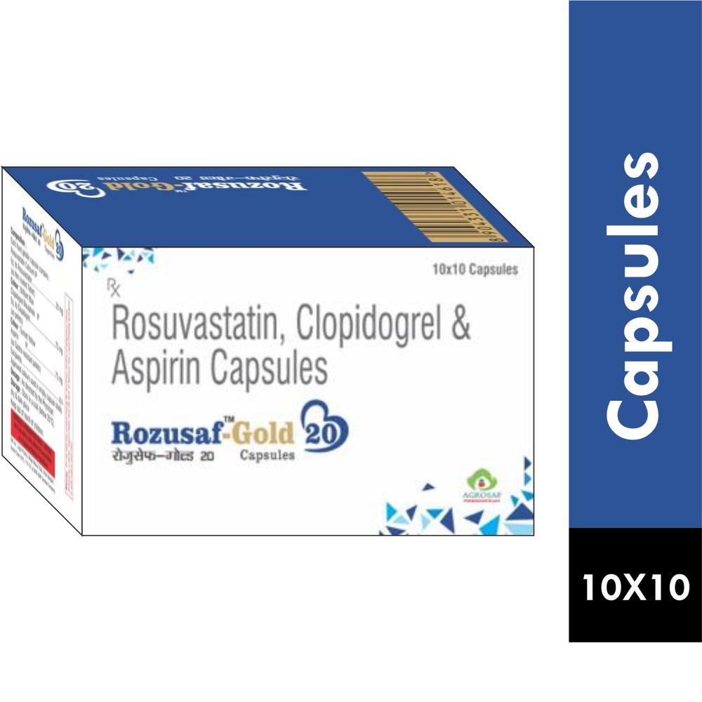 ROZUSAF GOLD 20 CAPSULE - Rosuvastatin Calcium Eq. To Rosuvastatin 20 Mg, Clopidogrel Bisulphate Eq. To Clopidogrel 75 Mg & Aspirin (as Ec Pellets) 75 Mg