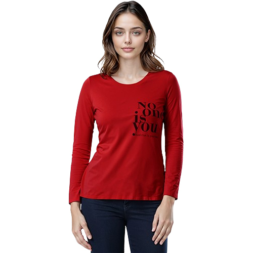 Ladies Printed Long Sleeve T-Shirt - Color: Red