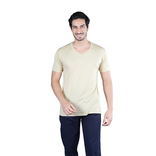 V Neck Half Sleeve T-Shirt - Color: Yellow