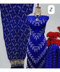 Modal Ghazi Silk Kutchi Bandhani Dress Material (unstitched) - Color: Multicolor