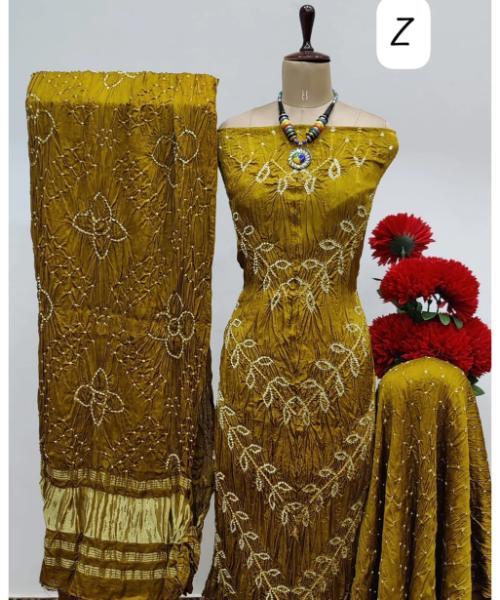 Modal Ghazi Silk Kutchi Bandhani Dress Material (Unstitched)