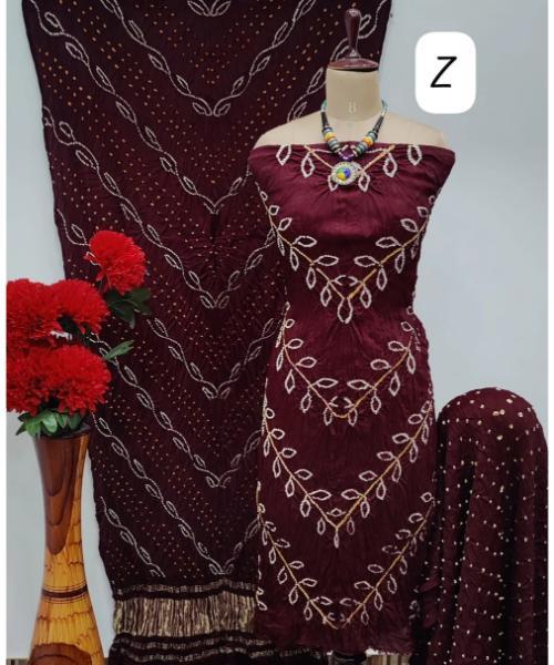 Modal Ghazi Silk Kutchi Bandhani Dress Material (Unstitched)