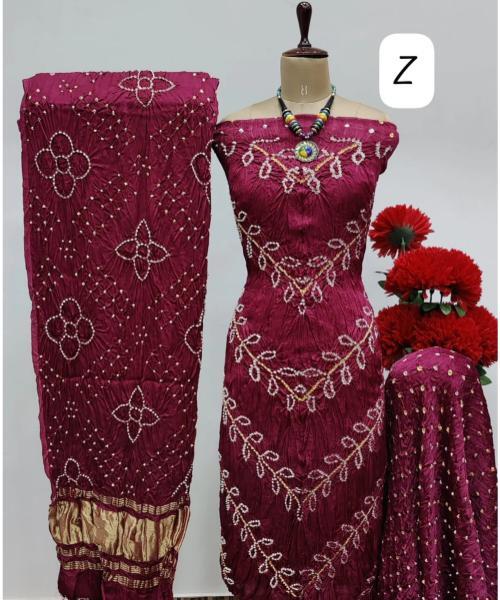 Modal Ghazi Silk Kutchi Bandhani Dress Material (Unstitched)
