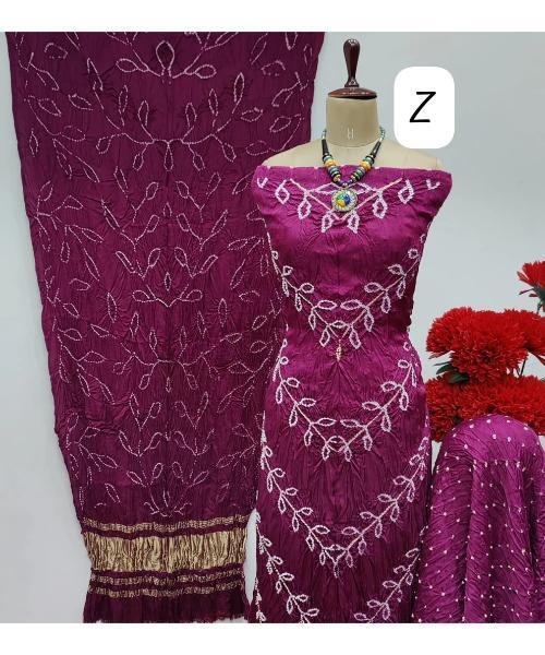 Modal Ghazi Silk Kutchi Bandhani Dress Material (Unstitched)