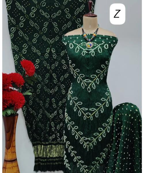 Modal Ghazi Silk Kutchi Bandhani Dress Material (Unstitched)