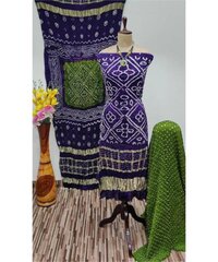 Modal Ghazi Silk Daman Work Barik Bandhej Bandhani Dress Material (Unstitched)