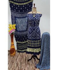 Modal Ghazi Silk Daman Work Barik Bandhej Bandhani Dress Material (Unstitched)