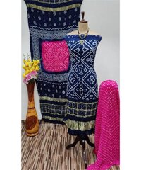 Modal Ghazi Silk Daman Work Barik Bandhej Bandhani Dress Material (Unstitched)
