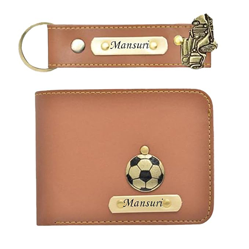 Leather Wallet Keychain Combo - Color: Blue