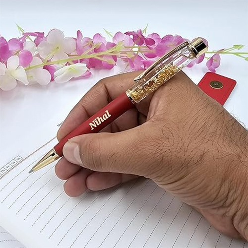 A34 Customized Classic Gold Flake Pen With Name Engraved - Color: Multicolour