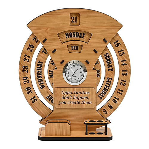 Lifetime Wooden Calender With Clock - Color: Brown