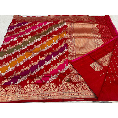 Banarasi Pure Katan Fancy Border Multi Rangkat Handloom Kadwa Weaving Silk Saree - Color: Different Available