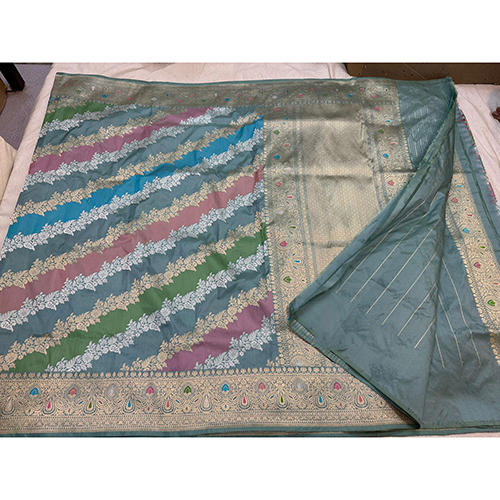 Banarasi Pure Katan Silver And Gold Meenadar Border Malti Rangkat Handloom Kadwa Weaving Silk Saree - Color: Different Available