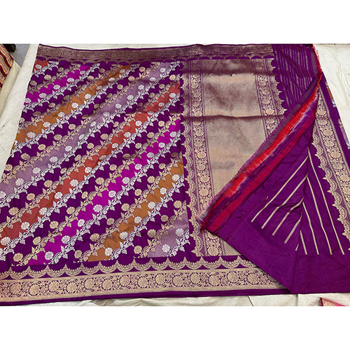 Banarasi Pure Katan Silver And Gold Zari Malti Rangkat Handloom Kadwa Weaving Silk Saree - Color: Different Available