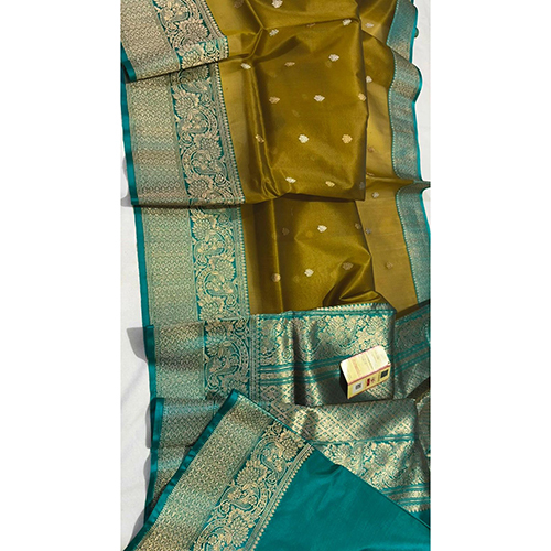 Banarasi Pure Kora Contrast Border Pallu Blouse Katan Silk Handloom Silk Saree - Color: Different Available