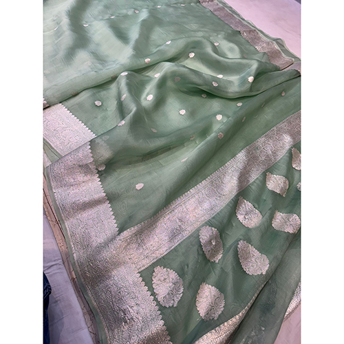 Banarasi Pure Organza Roopa Zari Traditional Boti Border Handloom Kadwa Weaving Silk Saree - Color: Different Available