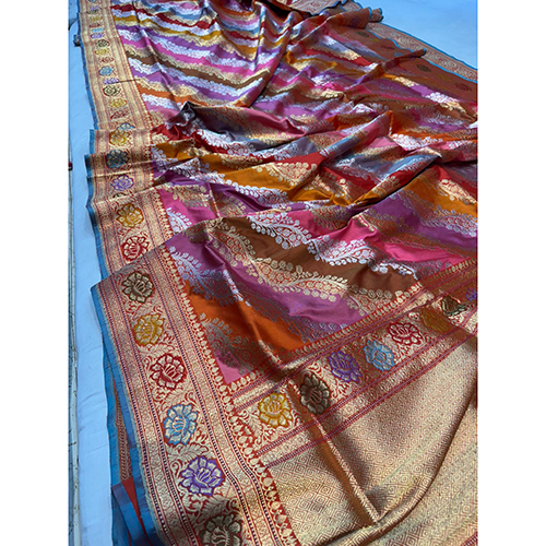 Beautiful Banarasi Pure Katan Exclusive Malti Rangkat Handloom Kadwa Weaving Silk Saree - Color: Different Available