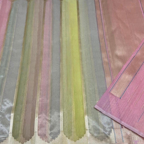 Beautiful Banarasi Pure Kora Fancy Malti Rangkat Handloom Kadwa Weaving Silk Saree - Color: Different Available