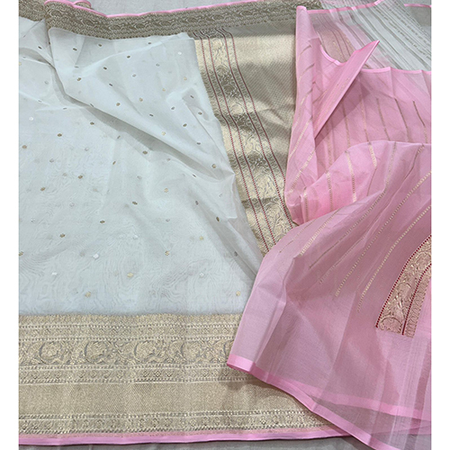 Beautiful Banarasi Pure Organza Contrast Blouse Traditional Buti Boder Handloom Kadwa Weaving Silk Saree - Color: Different Available