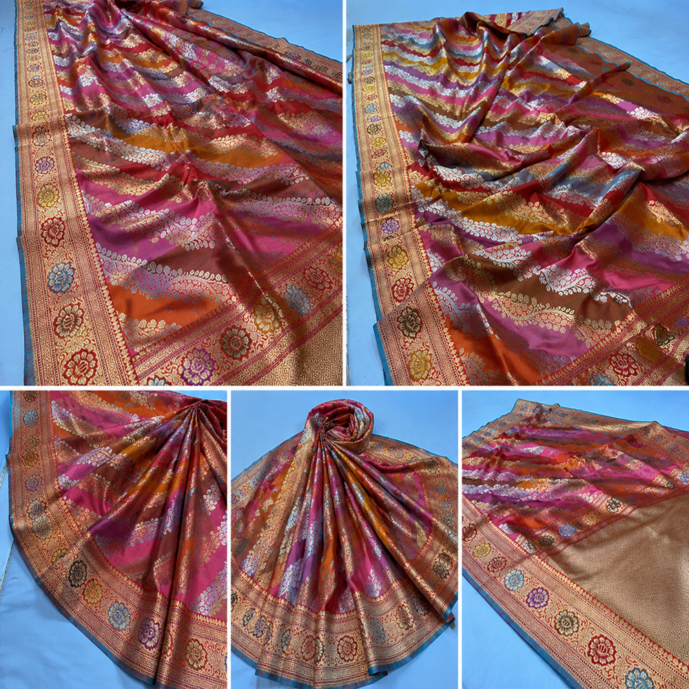 Beautiful Banarasi Pure Tissue Katan Meenakari Handloom Kadwa Weaving Silk Saree - Color: Different Available