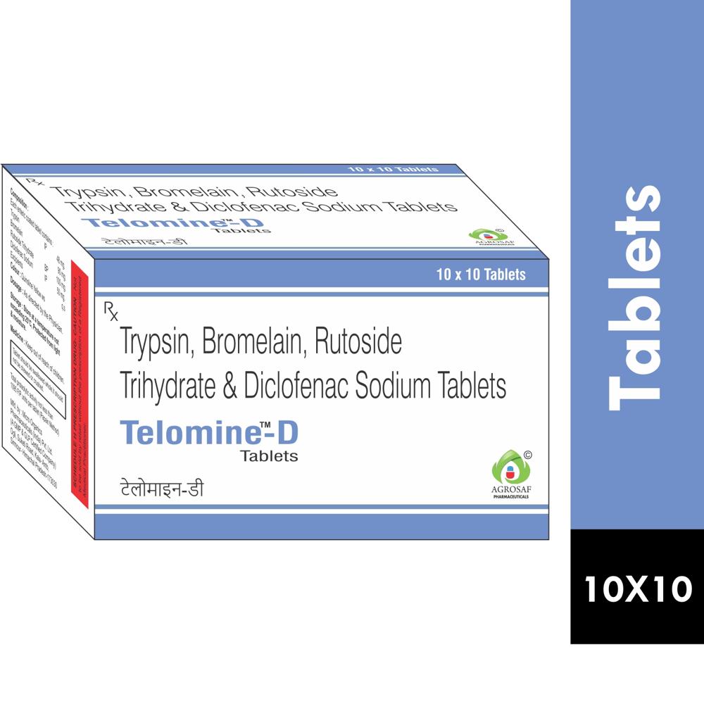 TELOMINE D TABLET - TRYPSIN 48MG, BROMELAIN 90MG, RUTOSIDE 100MG, DICLOFENAC 50MG