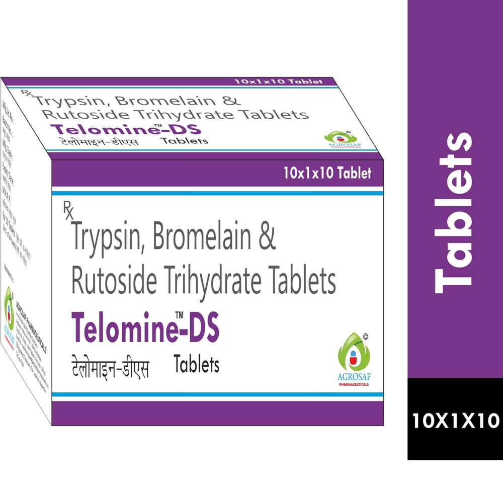 TELOMINE DS TABLETS - Each Enteric Coated Tablet Contains Trypsin Bp 96mg , Bromelain 180mg , Rutoside Trihydrate Bp 200mg Excipents