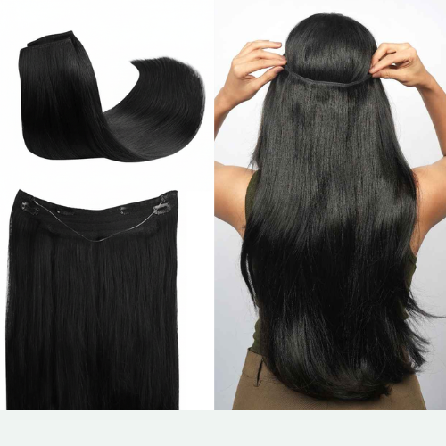Black Halo Human Hair Extensions Clip In 16in | 100g Straight Texture