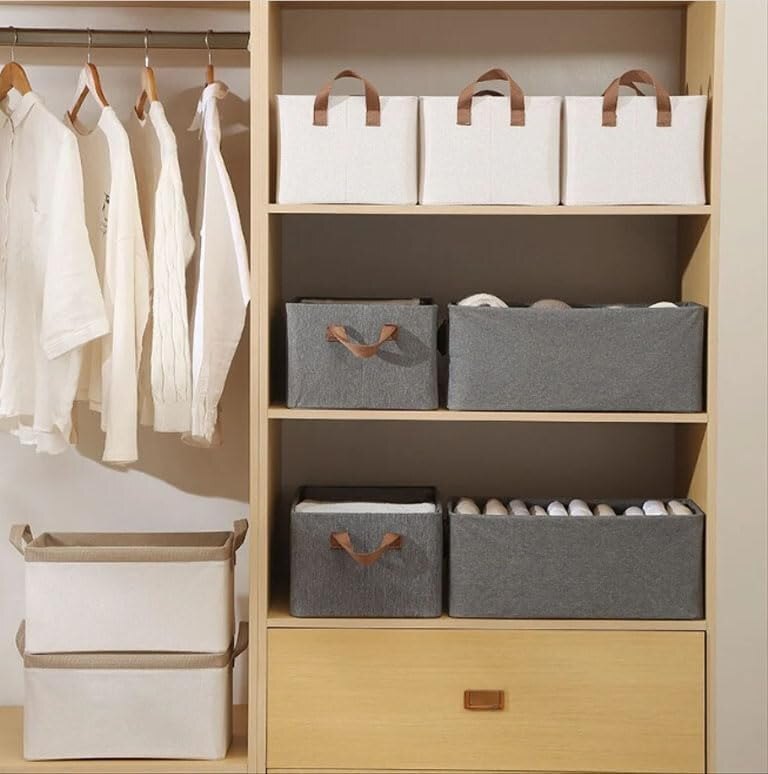 Foldable Clothes Organizer Fabric Closet Storage Basket With Handle