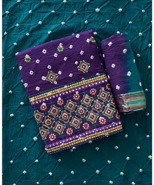 Stylish Bandhani On Embroidered Work Unstitched - Color: Multicolor