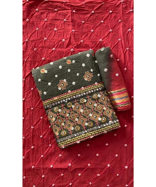 Stylish Bandhani On Embroidered Work Unstitched - Color: Multicolor