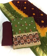 Bandhani with Embroidered Dress Material Unstitched Suit