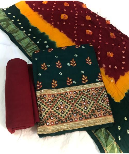 Bandhani with Embroidered Dress Material Unstitched Suit
