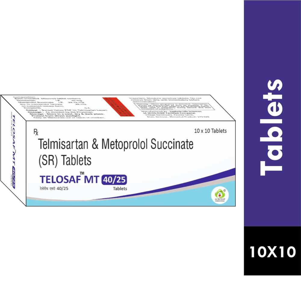 TELOSAF MT 40/25 TABLET - Telmisartan (40mg) + Metoprolol Succinate Sustained Release (25mg) Tablet (colour:sunset Yellow Lake(in Telmisartan Layer)