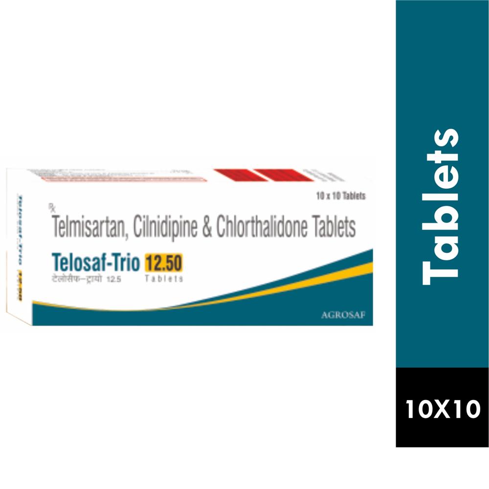 TELOSAF TRIO 12.5 TABLET - TELMISARTAN(40MG)+CILNIDIPINE(10MG) & CHLORTHALIDONE(12.5)