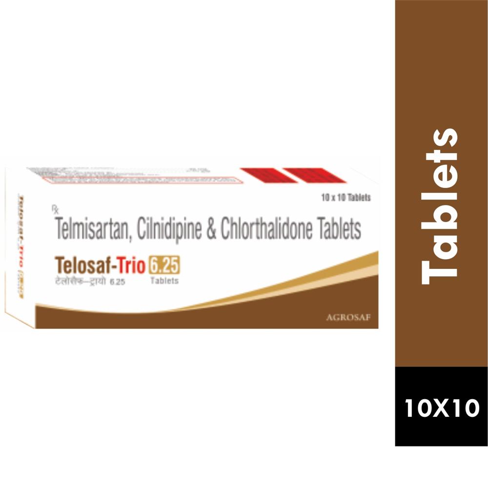 TELOSAF TRIO 6.25 TABLET - TELMISARTAN(40MG)+CILNIDIPINE(10MG) & CHLORTHALIDONE(6.25)