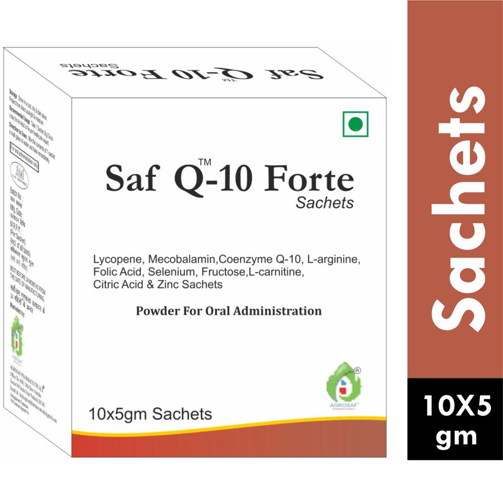 SAF Q 10 FORTE SACHET - Lycopene, Mecobalamin, Co Q10, L-arginine, Folic Acid, Selenium, Fructose, L-carnitine, Citric Acid &zinc Sachet