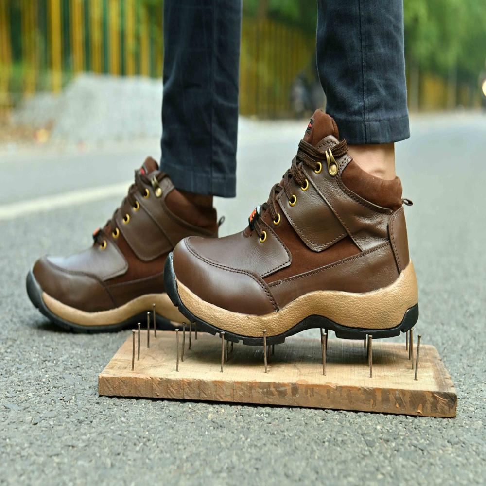 Genuine Leather Stylish Brown Casual Safety Shoes