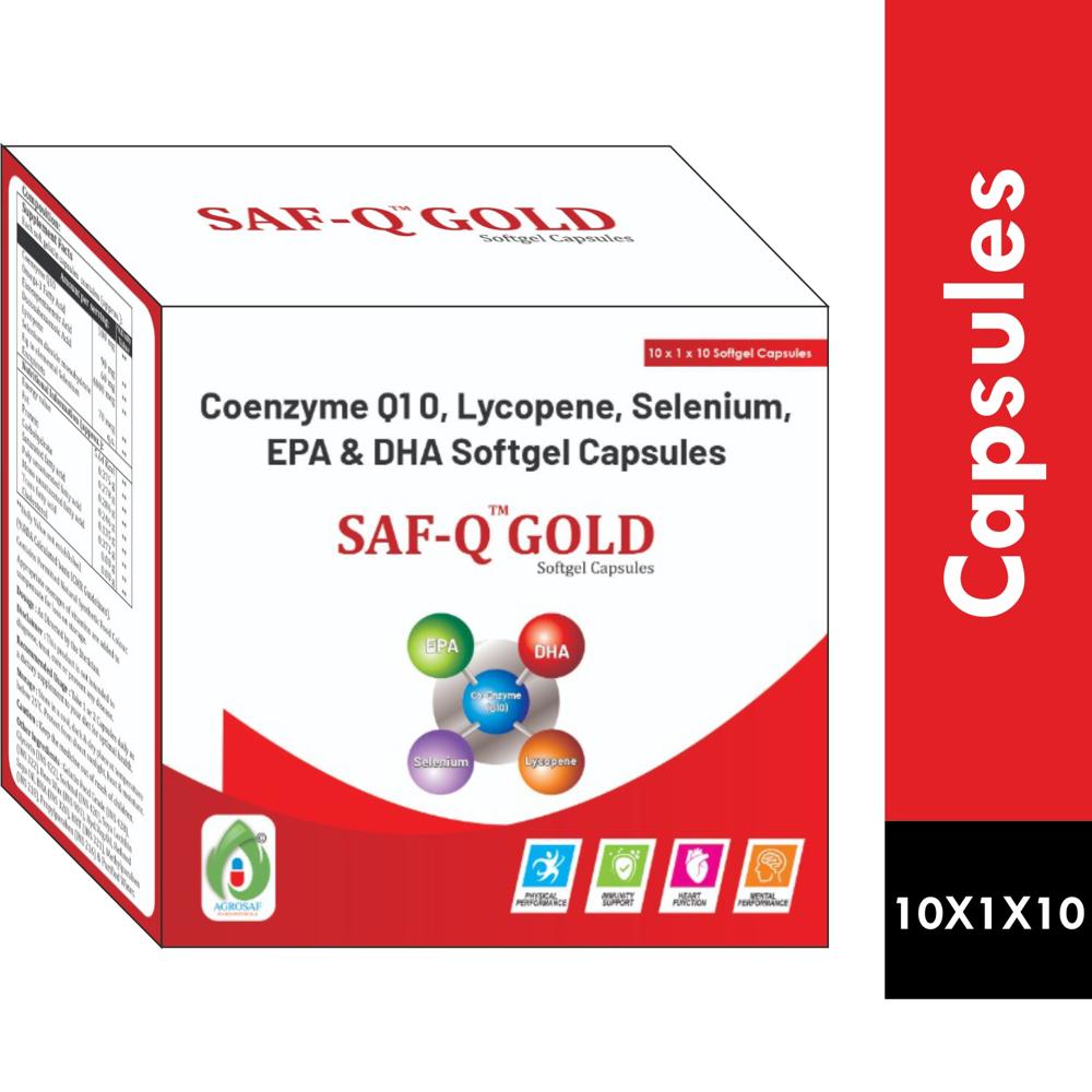 SAF Q GOLD SOFTGEL CAPSULE - Coenzyme Q10 100 Mg , Omega-3 Fatty Acid Eicosapentaenoic Acid 90 Mg , Docosahexaenoic Acid 60 Mg , Lycopene 4000 Mcg , Selenium Dioxide Monohydrate Eq. To Elemental Selenium 70 Mcg , Excipients Q.s.