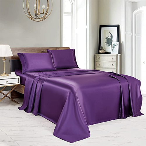 Purple Color Satin Bed Sheet - Color: Different Available