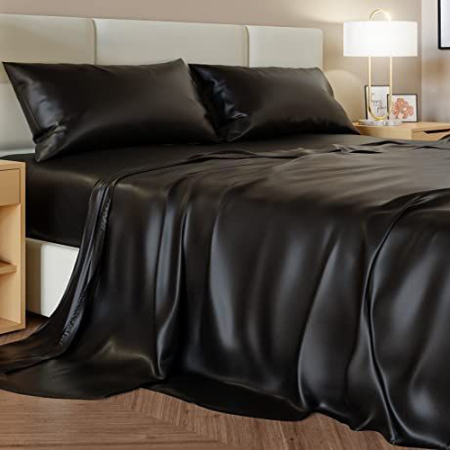 Black Color Satin Bed Sheet - Color: Different Available