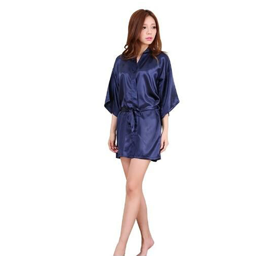 Navy Blue Color Satin Robe