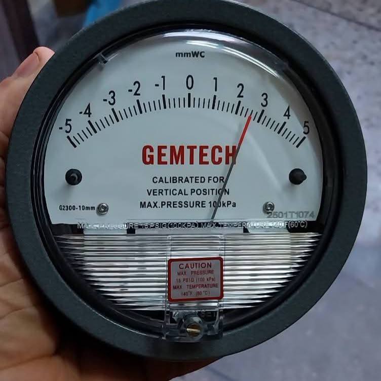 Gemtech G2300-10cm Differential Pressure Gauge Range 5-0-5 Cm - Accuracy: 2% (-Ha Model 1) Of Fs (3% (-Ha 1.5%) On -0