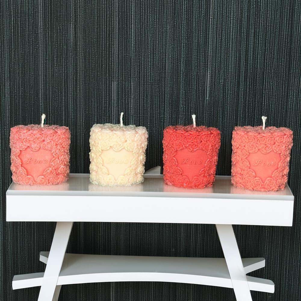 Multi Rose Pillar Candle - Color: Multicolor
